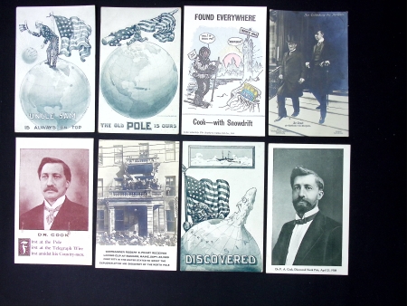 41 cartes postales sur les expéditions des américains Cook et Peary conduisant à la découverte du Pôle Nord (1907 - 1909). TB