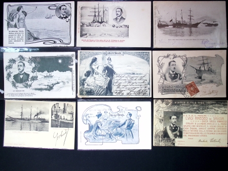 Ensemble de 59 cartes postales sur Louis Amédée de Savoie, duc des Abbruzzes et son expédition italienne au Pôle Nord. TB