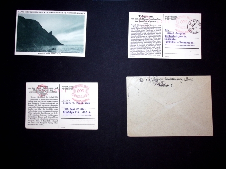 3 cartes postales illustrées télégrammes des paquebots allemands Orinoco (Reykjavik Islande 16.7.28) et Oceana (Cap Nord 2.8.28 et Merok 8.8.28) et Allemagne n°365 OBL Charlottenburg (29.10.25) sur lettre adressée a