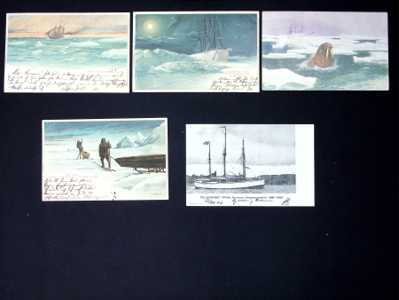 13 cartes postales sur les expéditions du Fram de Nansen au Pôle Nord OBL 1898 et 1902 et 2 CP avec TP Norvège OBL Polhavet (13.9.18 et 4.8.24). Bon lot