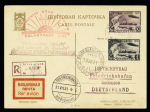 URSS PA 27A + PA 29A, non dentelés, OBL CAD "Par avion Zeppelin Leningrad" (25.7.31) sur lettre recommandée avec cachet rouge "Polarfahrt 1931" et CAD "brise-glace Malyguin arctique" (27.7.31) sur carte postale recomma