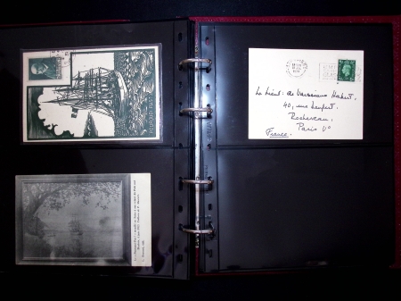 Album brun rouge contenant 6 docs sur le médecin Jean-Martin Charcot et 45 docs sur Jean Baptiste Charcot dont télégrammes de l'aviso Ville d'Ys (1926) et divers plis et carte maximums AFF n°377 et 377A. TB
