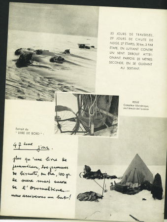 Dépliant photo de 4 pages : Expédition française transgroënland 1936 + papillon d'invtiation à la conférence de Robert Gessain à la salle Rameau le jeudi 18 mars 1937. TB