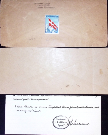 Groenland n°7 à 9 OBL 24.9.1948 sur lettre pour les USA avec vignette "Gronlanderinderse - uddannelse". TB