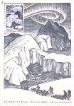 N°829 OBL sur carte postale aurore boréale avec au verso EMA rouge de Christiansund (8.7.50 - Norvège) + grand cachet bleu Missions PEV Arctique Antarctique et signature PEV au crayon (pièce reproduite page 109 de l'