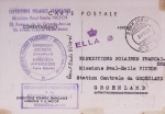 N°829 OBL Paris (19.6.1950) avec CP aurore boréale avec au verso CAD "Reykjavik" (2.8.50) + 3 cachets diff dont cachet rect violet "Courrier parachuté à la station centrale du Groenland". Traces de scotch en coin, TB