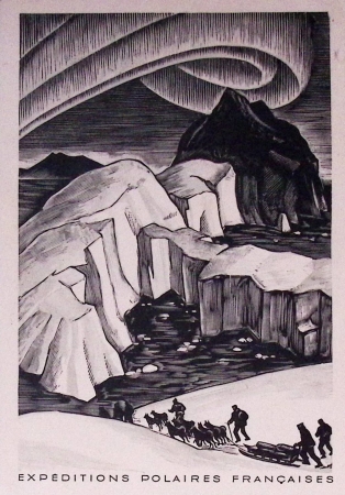 Groenland n°7 OBL grand CAD "Gronland departementet" (12.10.50) sur CP aurore boréale avec grand cachet bleu EPF Arctique - Antarctique, date rectifiée 30 aout et signatures Gaston Rouillon et Paul Emile Victor et gra