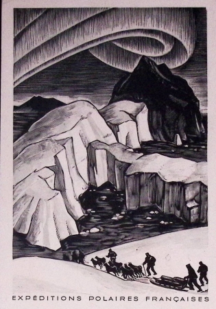 Groenland n°7 OBL Jakobshavn (1.6.1950) sur carte postale EPF aurore boréale avec grand cachet bleu (faible) Arctique - Antarctique. TB