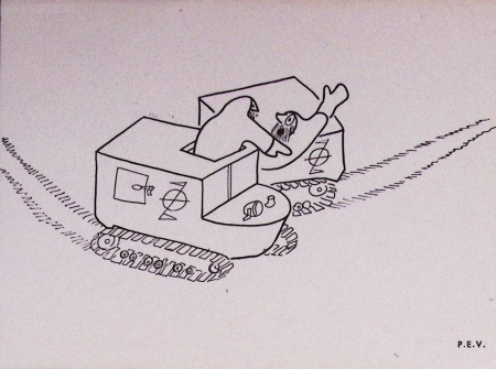 Groenland N°6+22 OBL CAD "Sdr Stromfjord" 52.9.1959) sur carte postale PEV (rencontre de 2 véhicules à chenilles) avec griffes EGIG 1957 - 1960 et griffe bleue "Courrier transporté par hélicoptère" adressée à Was