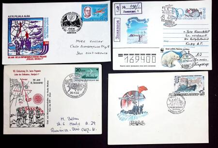 24 plis des missions soviétiques au Pôle Nord (1938 - 1987) dont URSS n°617 à 620, expédition aérienne au Pôle Nord OBL Moscou (1938) sur env illustrée recommandée. TB