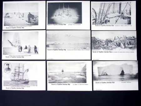 Bel ensemble de 17 cartes postales de l'expédition de Gerlache sur le Belgica au Pôle Sud (dont 1 CP italienne) + 1 CP sur Nansen. TB