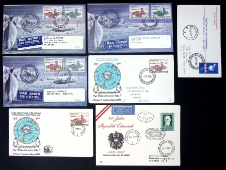 8 plis des expéditions antarctiques belges (1957 - 1964) dont 3 AFF Belgique n°1030 + 1031. TB