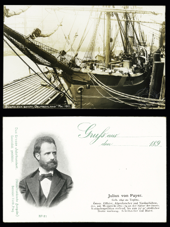 2 cartes postales allemandes : Julius von Payer et navire polaire Deutschland (1911). TB