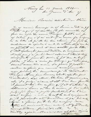 Texte manuscrit de Nancy (1882) adressé à Emile Bossière au Havre (1882). TB