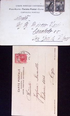 2 cartes postales dont l'arrivée du navire Uruguay, toutes deux avec signature de Julian Irizar (1903 - 1904). TB