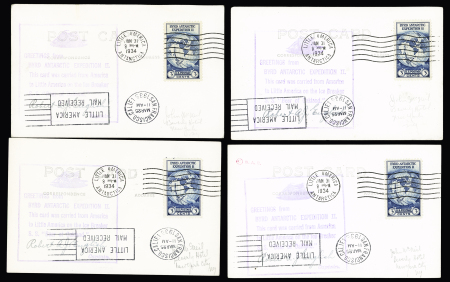 23 cartes postales et plis de l'expédition de Byrd au Pôle Sud, majorité OBL Little America (1934). Bel ensemble. TB. Photo d'une carte