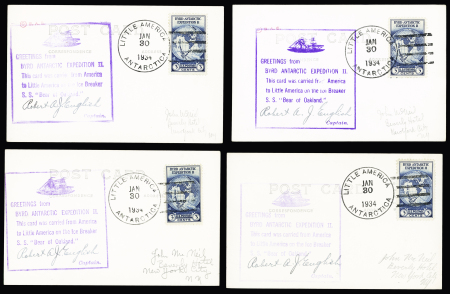 23 cartes postales et plis de l'expédition de Byrd au Pôle Sud, majorité OBL Little America (1934). Bel ensemble. TB. Photo d'une carte