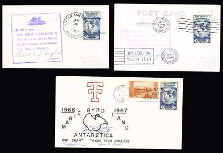 23 cartes postales et plis de l'expédition de Byrd au Pôle Sud, majorité OBL Little America (1934). Bel ensemble. TB. Photo d'une carte