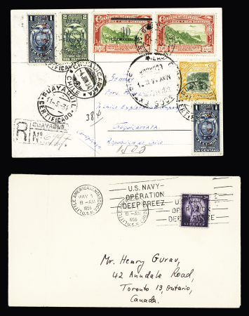 23 cartes postales et plis de l'expédition de Byrd au Pôle Sud, majorité OBL Little America (1934). Bel ensemble. TB. Photo d'une carte