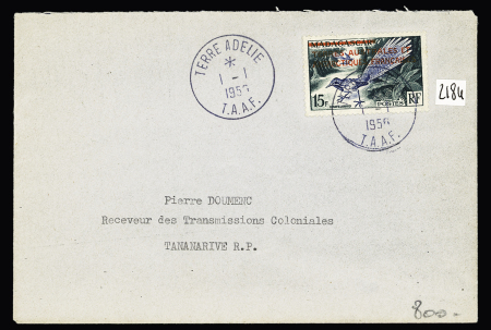 3 lettres avec CAD "Terre Adélie Antarctique" (15.2.49) et 1.1.56 faux pour références. TB