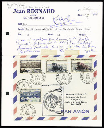 3 lettres avec CAD "Terre Adélie Antarctique" (15.2.49) et 1.1.56 faux pour références. TB