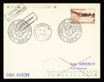 Paquebot Galliéni. 3 plis dont carte maximum AFF TAAF n°4 + 6 OBL Kerguelen (30.4.56) et 2 lettres de France avec CAD d'arrivée au recto "Archipel Kerguelen TAAF" (14.11.1957). TB
