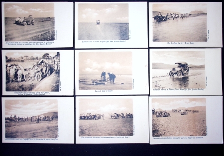 Automobile : 80 cartes postales du raid Pékin - Paris 1907 sur De Dion Bouton (Cormier et Collignon) et prince italien Scipion Borghese. TB