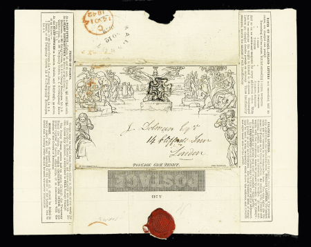 1842 1d Mulready cover, N°243, used in London, showing
