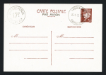 Entier carte postale 1F20 Pétain brun-rouge avec surcharge ronde "Surtaxe perçue 17F Angers RP" (surtaxe vers les Antilles) OBL Angers RP (1943). N'a pas voyagé (Storch - Françon - Sinais Pet D3 d 2). TB. Cote 275€