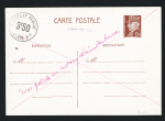 Entier CP 1F20 Pétain brun-rouge avec surcharge ronde "Surtaxe perçue 3F50 Auxerre RP" neuve (Storch - Françon - Sinais Pet D 3 C) avec annulation croix à la plume rouge et mention manuscrite "taxe postale et surtaxe