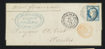 Col. Gen n°23 OBL CAD "Paq. Fr. Pointe à Pitre Guade" (1879) répété à côté sur lettre pour Nantes avec arrivée. TB.