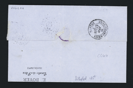 Col. Gen n°44 OBL CAD "Paq. Ang. Pointe à Pitre Guade" (1878) sur lettre pour Basse Terre. TB.