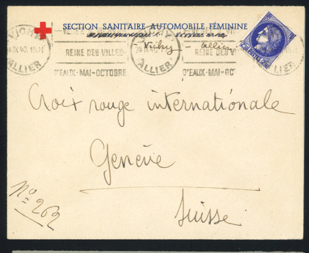 N°375A OBL Vichy Allier (24.9.40) sur lettre à en-tête croix-rouge "Section sanitaire automobile féminine". TB.  