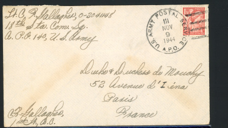 N°652, 1F50 Iris OBL grand CAD avec killer "US army postal service APO 111" (9 nov 44) sur lettre. TB.  