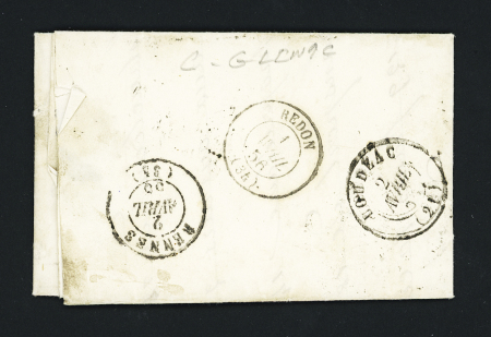 Lettre avec CAD T22 "Allaire (54)" (1856) + boite rurale C de Glenac. Ind 16. TB