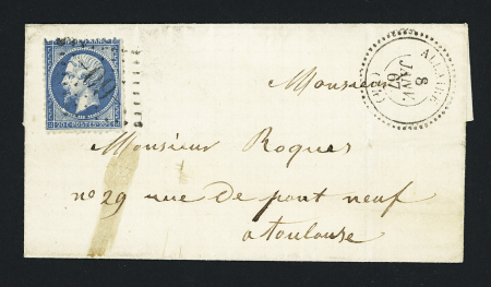N°22 OBL GC 60 + T22 "Allaire (54)" (1867) sur lettre. B