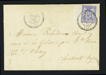 Arzon : n°78, 25c Sage, OBL CAD perlé T24 "Arzon (44)" (1876) répété à coté, ind 17, B/TB