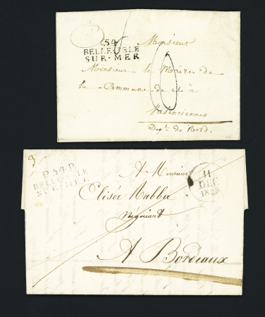 2 MP "54 Belle Isle en Mer" (1827 - ind 9) et "P 54 P Belle Isle en Mer" (1828 - ind 15). TB
