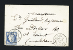 N°60 OBL CAD T18 "Le Palais Morbihan" (1876) répété à côté sur lettre. TB