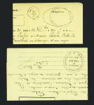 Télégramme avec grand cachet noir "Administration des lignes télégraphiques - station du Palais (Belle-Ile)" (30 sept 70) + 3 télégrammes avec CAD ondulées "Le Palais" (1871 - 1876 - 1880 - 2 env noir et 1 en bleu