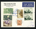 Premier vol postal entre La Baule et Belle Isle en Mer et vice-versa (24.7.1938) avec double affranchissement France n°381 + 345 OBL La Baule et Belgique n°419 + 471 + 467 en paire OBL Bruxelles aéroport sur lettre. T