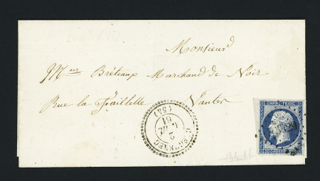 Cleguerec: N°14 OBL PC 3929 + CAD perlé T22 "Cleguerec (54)" (1861) sur lettre, ind 20. Rare et TB