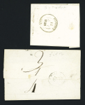 Elven : 2 lettres avec cursive "54 Elven" + T13 Vannes (1838) + boite rurale "G" de Tredion et "PP" encadré rouge + T15 Vannes (1842), ind 10+ et ind 12. TB