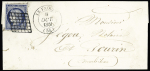 N°3, 25c bleu, OBL grille + T14 "Le Faouet (54)" (1851) sur lettre, ind 19. TB
