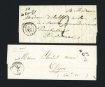 La Gacilly : 2 lettres avec cursive "54 La Gacilly" + T15 Redon (1850) et T15 Carentoir (1851, indice 10 chaque. TB