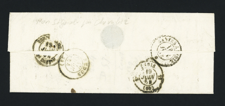 Lettre sans timbre avec T22 "La Gacilly (54)" (1854) + taxe 25 double-trait + boite rurale "E" de l'Ermitage, non signalé par Chevalier car considéré comme impossible ou improbable. TB