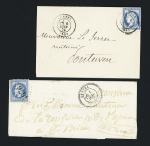 Gestel : n°29 OBL GC 4676 + T24 "Gestel (54)" (1870) (ind 12) et n°60 OBL T17 "Gestel (54)" (1876) répété à côté sur lettre. TB