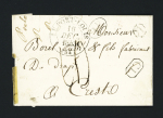 Groix : lettre avec T13 "Le Port Louis (54)" (1843) + "CL" noir + boite rurale "B", ind 21. TB