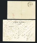 N°90 OBL CAD T15 "Groix Morbihan" (1881) sur lettre + carte postale illustrée avec vue du Sémaphore de la pointe ouest et CAD du Sémaphore "Bec-Melen Morbihan" (1919). TB