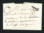 Guéméné : lettre "P" couronné de Paris pour Vannes avec au verso très rare marque manuscrite "Déboursé de Guéméné bonne pour Vannes" (L n°1 - vers 1771). TB